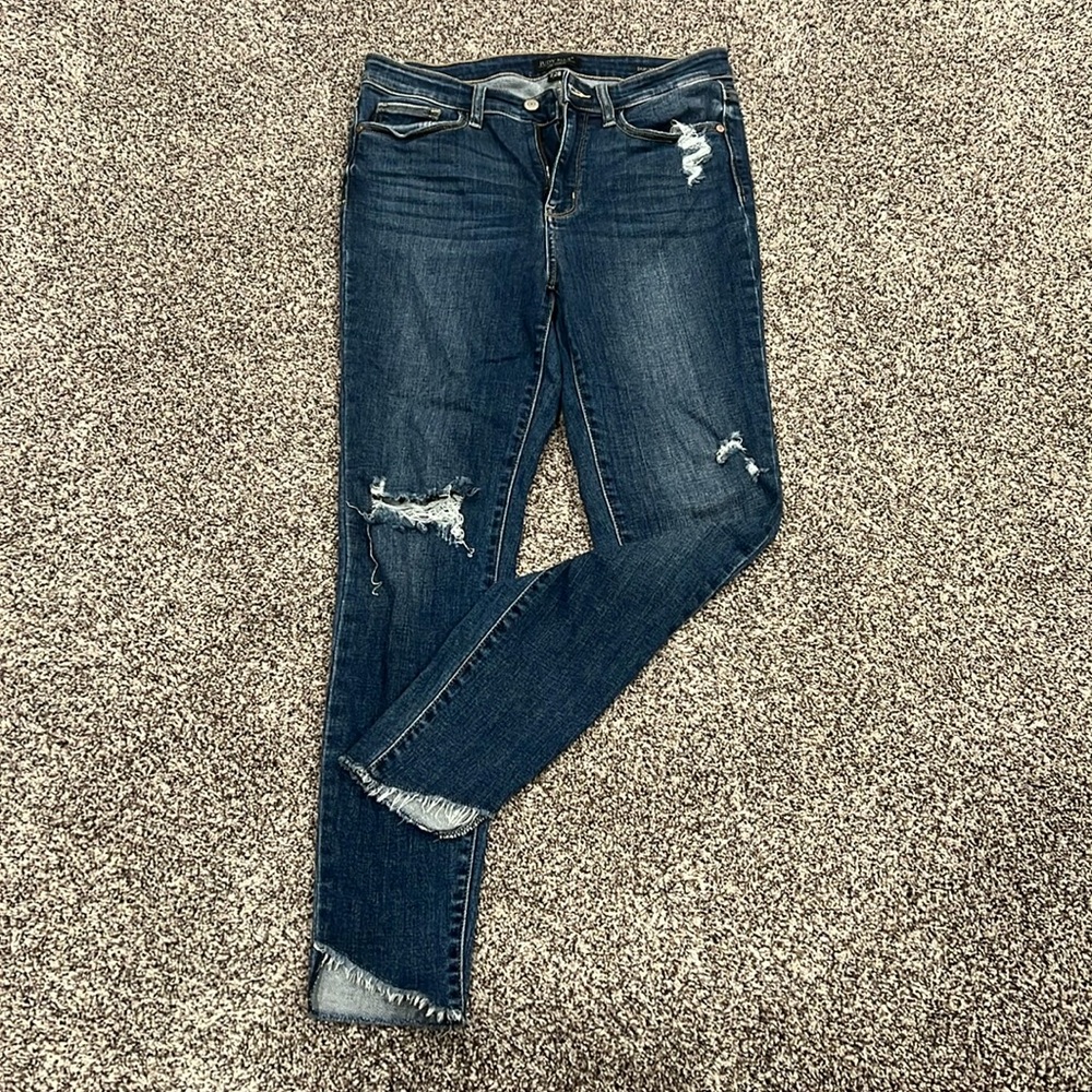 Judy Blue asymmetrical raw hem skinny Jean